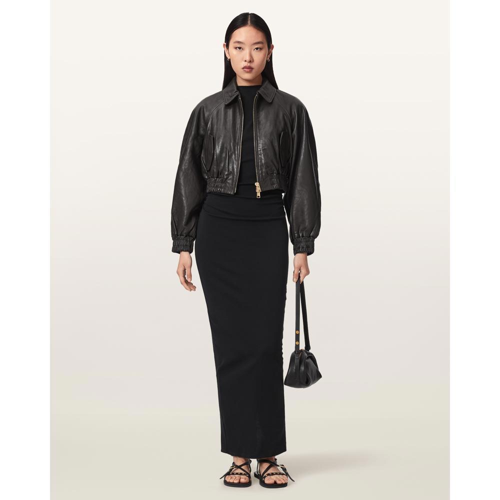 AllSaints Anouk Cropped Leather Bomber Jacket